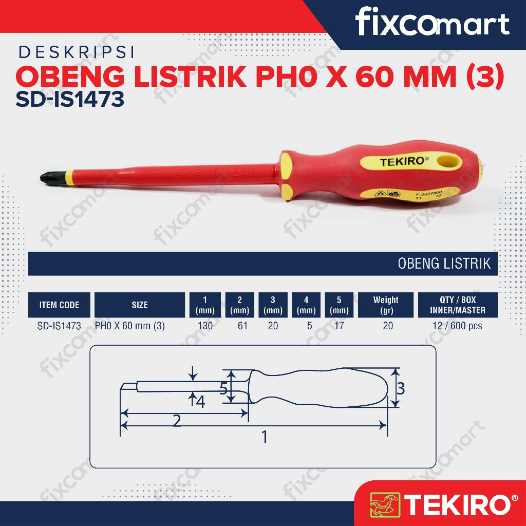 Tekiro Obeng Listrik (+) PH0 X 60 mm / Tekiro Obeng Plus