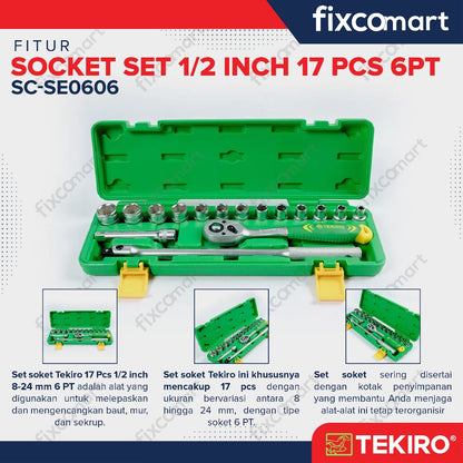 Tekiro Socket Set 1/2 inch 17 Pcs 8-24 mm 6PT Box Plastik