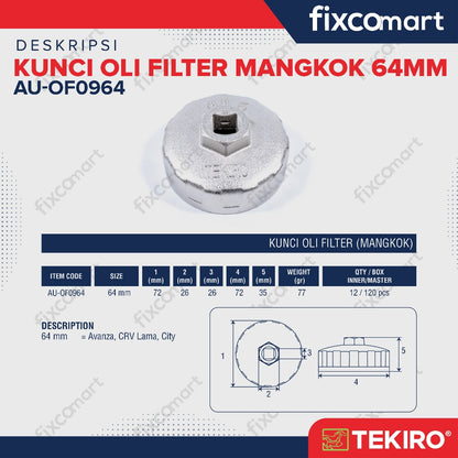 Tekiro Kunci Oil Filter Mangkok 64 Mm / Kunci Oil Filter Avanza, Crv, City