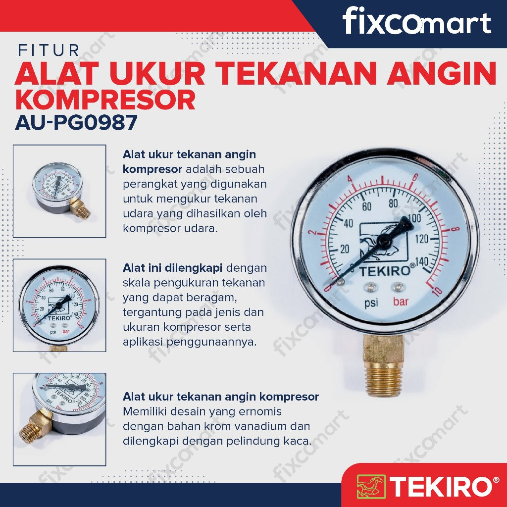 Alat Ukur Tekanan Ban Tekiro / Pressure Gauge 6 Bar