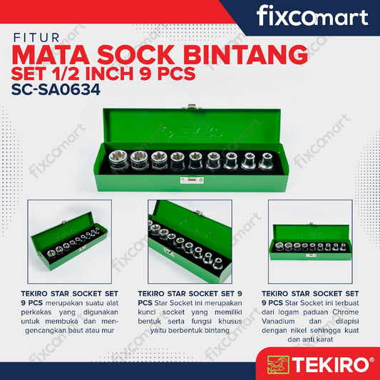 Tekiro Mata Sock Bintang Set 1/2 Inch 9 Pcs (E10 - E24) / Tekiro Star Socket Set