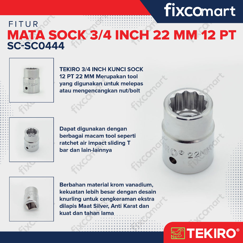 Tekiro Socket 3/4 inch 22 mm 12 PT / Mata Sock 3/4 Inch