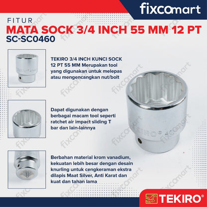 Tekiro Socket 3/4 inch 55 mm 12 PT / Mata Sock 3/4 Inch
