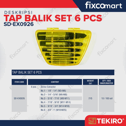 Tekiro Tap Balik Set 6 Pcs / Screw Extractor / Tang Snei