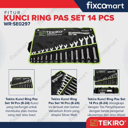 Tekiro Combination Wrench Set / Kunci Ring Pas Set 14 Pcs (8-24 Mm)