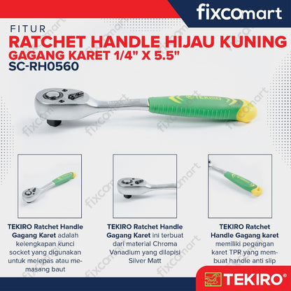 Tekiro Ratchet Handle Gagang Karet 1/4 X 5.5 Inch