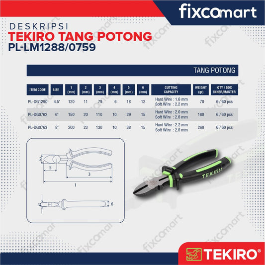 TEKIRO TANG KOMBINASI / LANCIP / POTONG LINESMAN / LONG NOSE /  DIAGONAL PLIERS 6 - 7 INCH