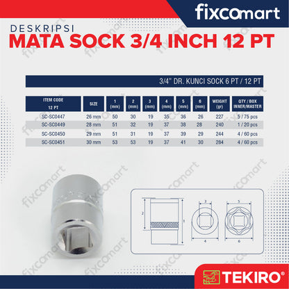 Tekiro Socket 3/4 inch 12 PT / Mata Sock 3/4 Inch