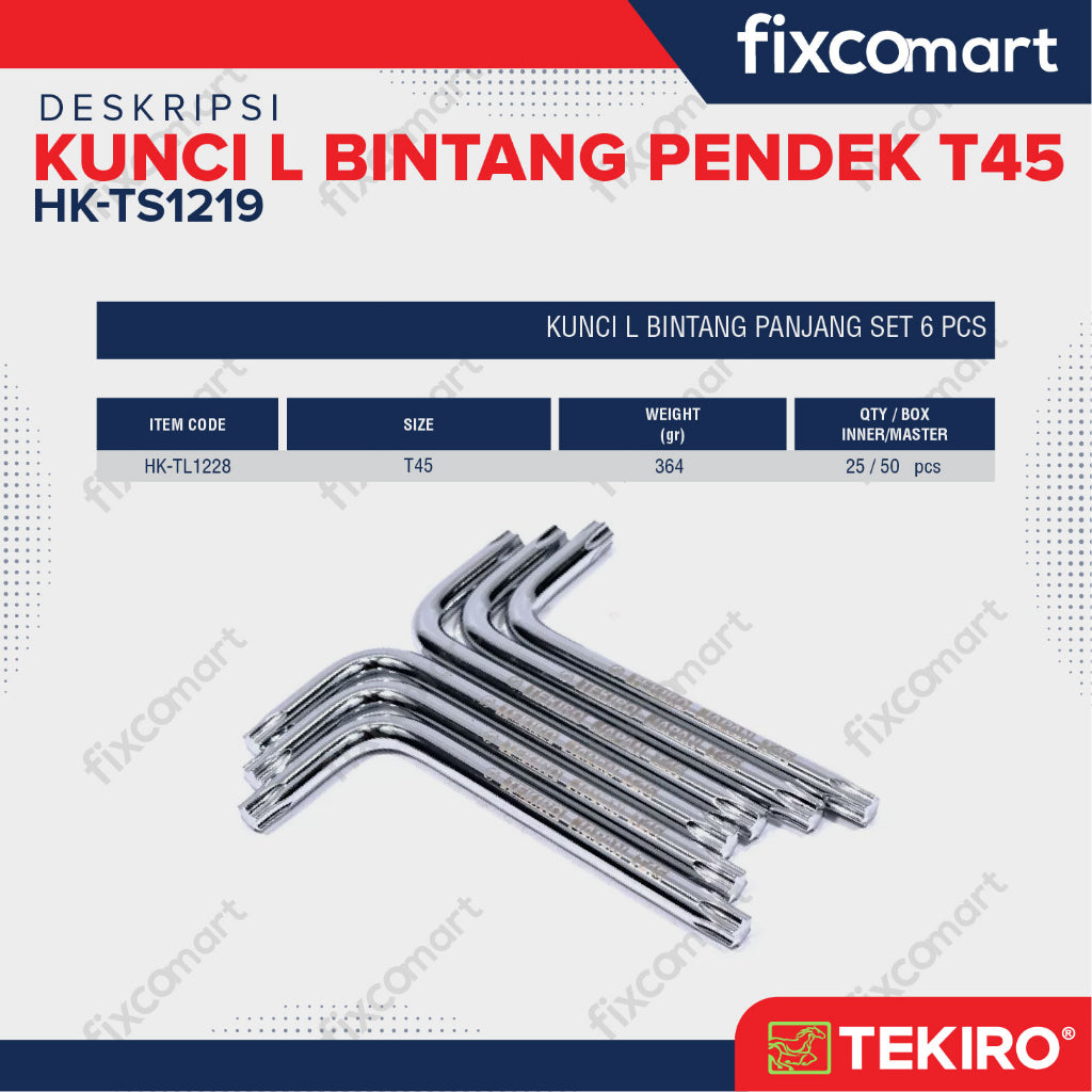Tekiro Kunci L Bintang Pendek T45 / Tekiro Torx Key Short