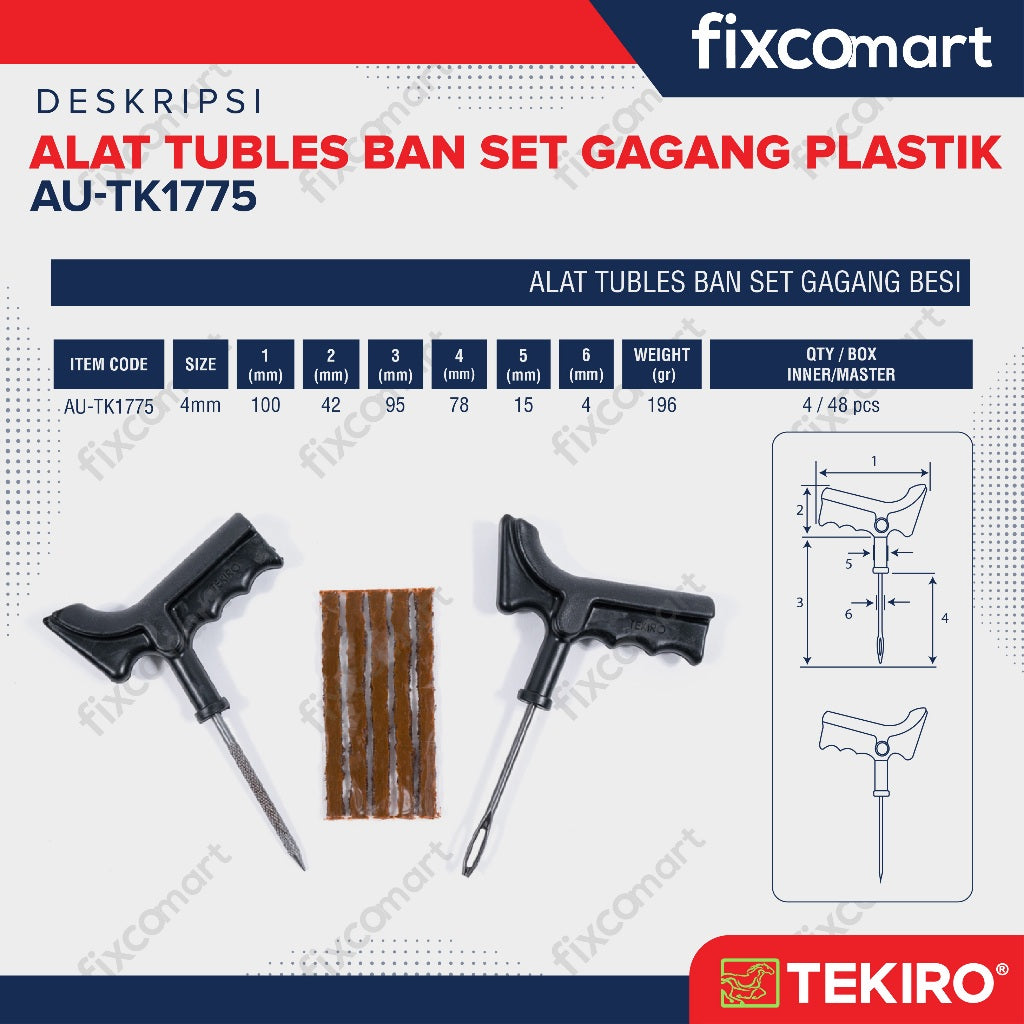 TEKIRO Alat Tubles Ban Set Gagang Plastik