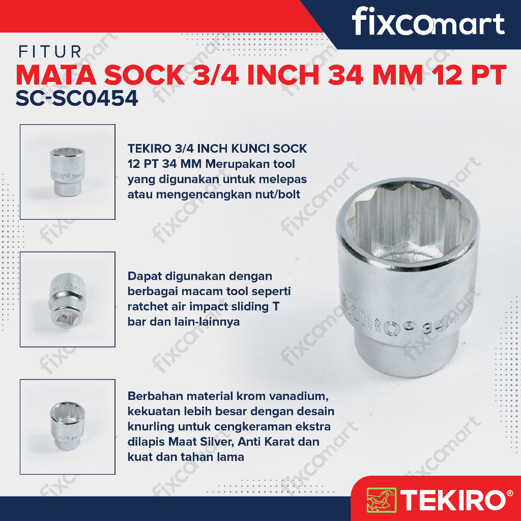 Tekiro Socket 3/4 inch 34 mm 12 PT / Mata Sock 3/4 Inch