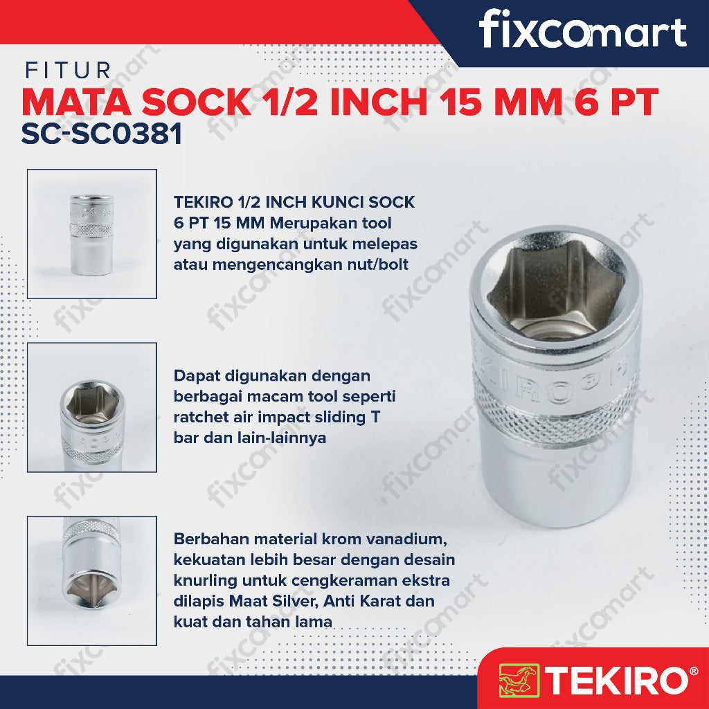 Tekiro Mata Sock 1/2 Inch 15 mm 6PT