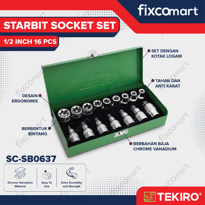 Tekiro Starbit Socket Set 1/2 Inch 16 Pcs / Mata Sock L Bintang