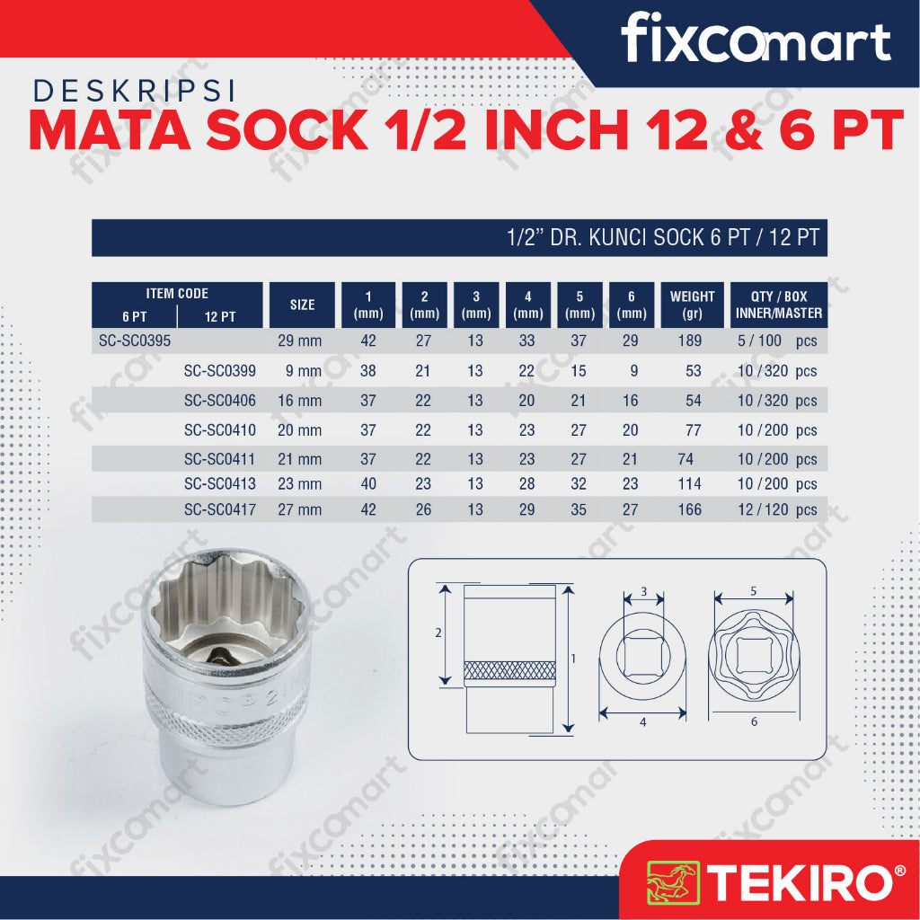 TEKIRO Mata Sock 1/2 Inch DR 6PT & 12 PT