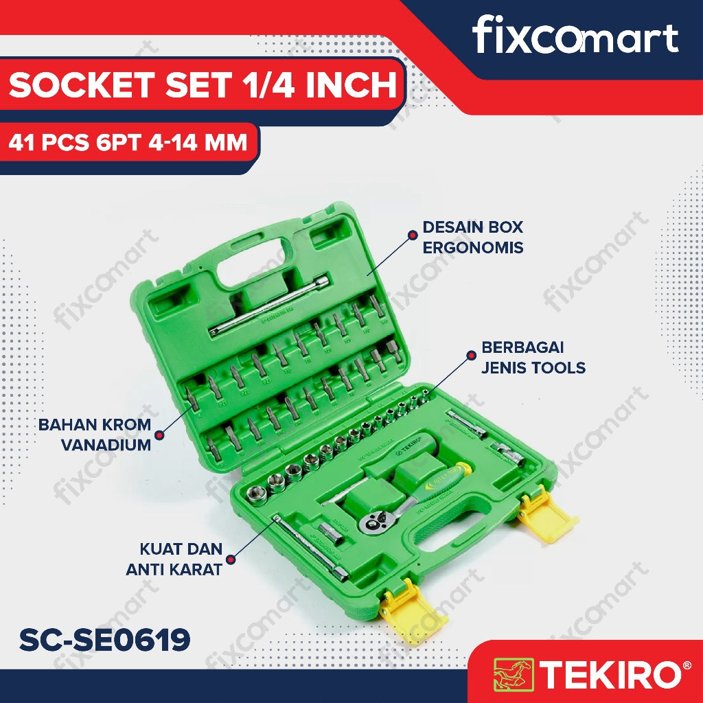 Tekiro Socket Set 1/4 Inch 41 Pcs (4-14 Mm) 6Pt / Tekiro Sock Set 41 Pcs