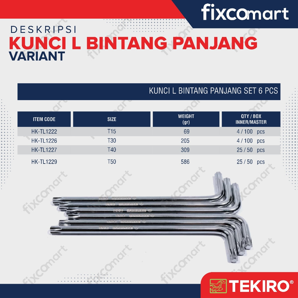 TEKIRO SET KUNCI L BINTANG PANJANG 6 PCS
