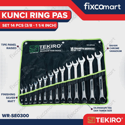 Tekiro Combination Wrench Set / Kunci Ring Pas Set 14 Pcs Inch  (3/8" - 1 1/4")