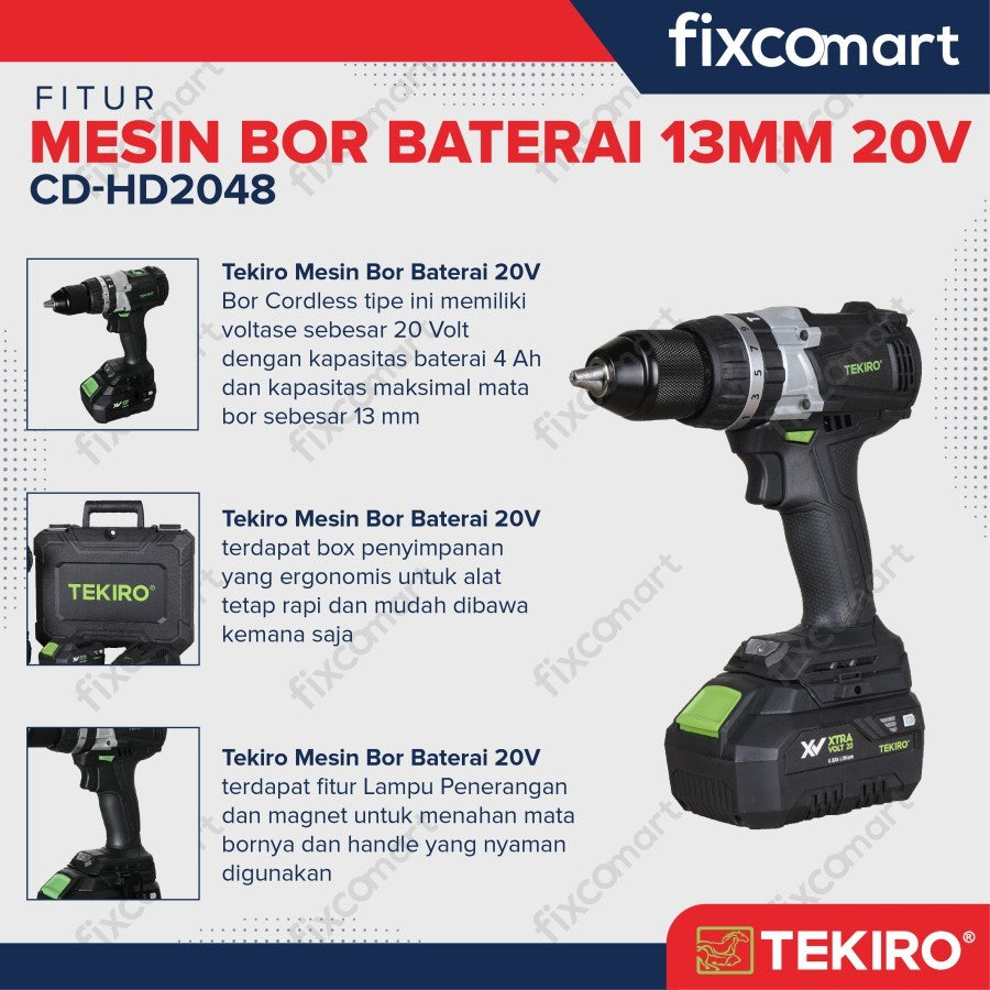 Tekiro Mesin Bor Baterai XV Brushless Cordless Hammer Drill
