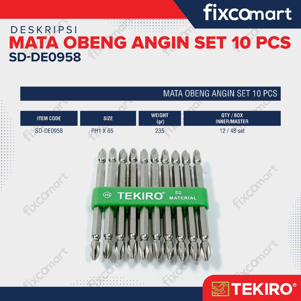 Tekiro Mata Obeng Angin Set 10 Pcs PH1 X 65
