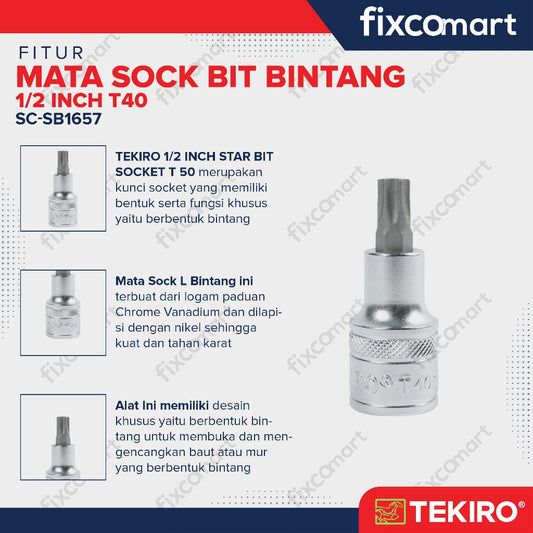 Tekiro Mata Sock Bit Bintang 1/2 Inch T40 - Tekiro Star Bit Socket