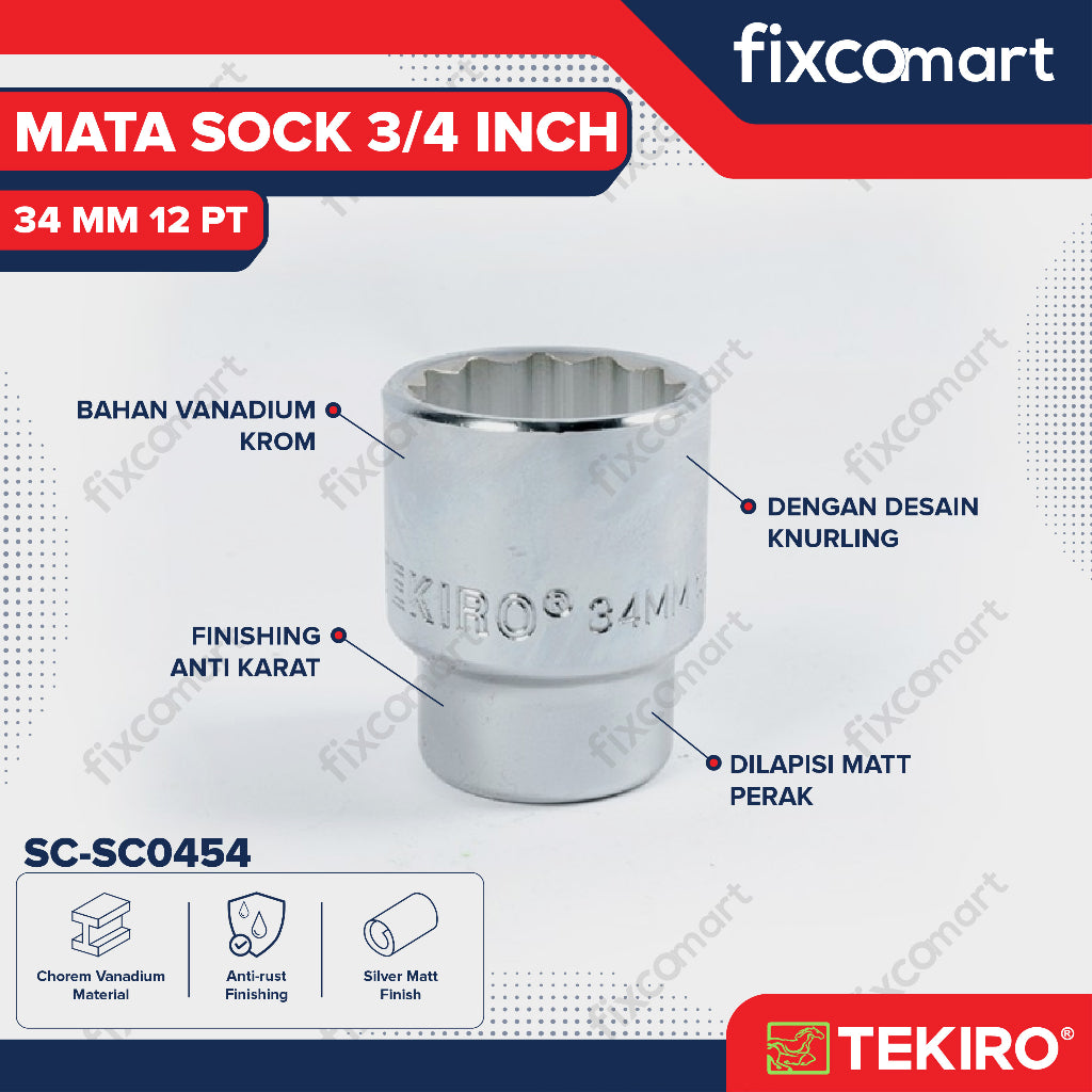 Tekiro Socket 3/4 inch 34 mm 12 PT / Mata Sock 3/4 Inch