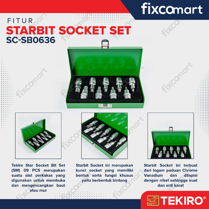 Tekiro Mata Sock L Bintang Set 1/2 Inch 9 Pcs (T20 - T60)/ Tekiro Starbit Socket Set