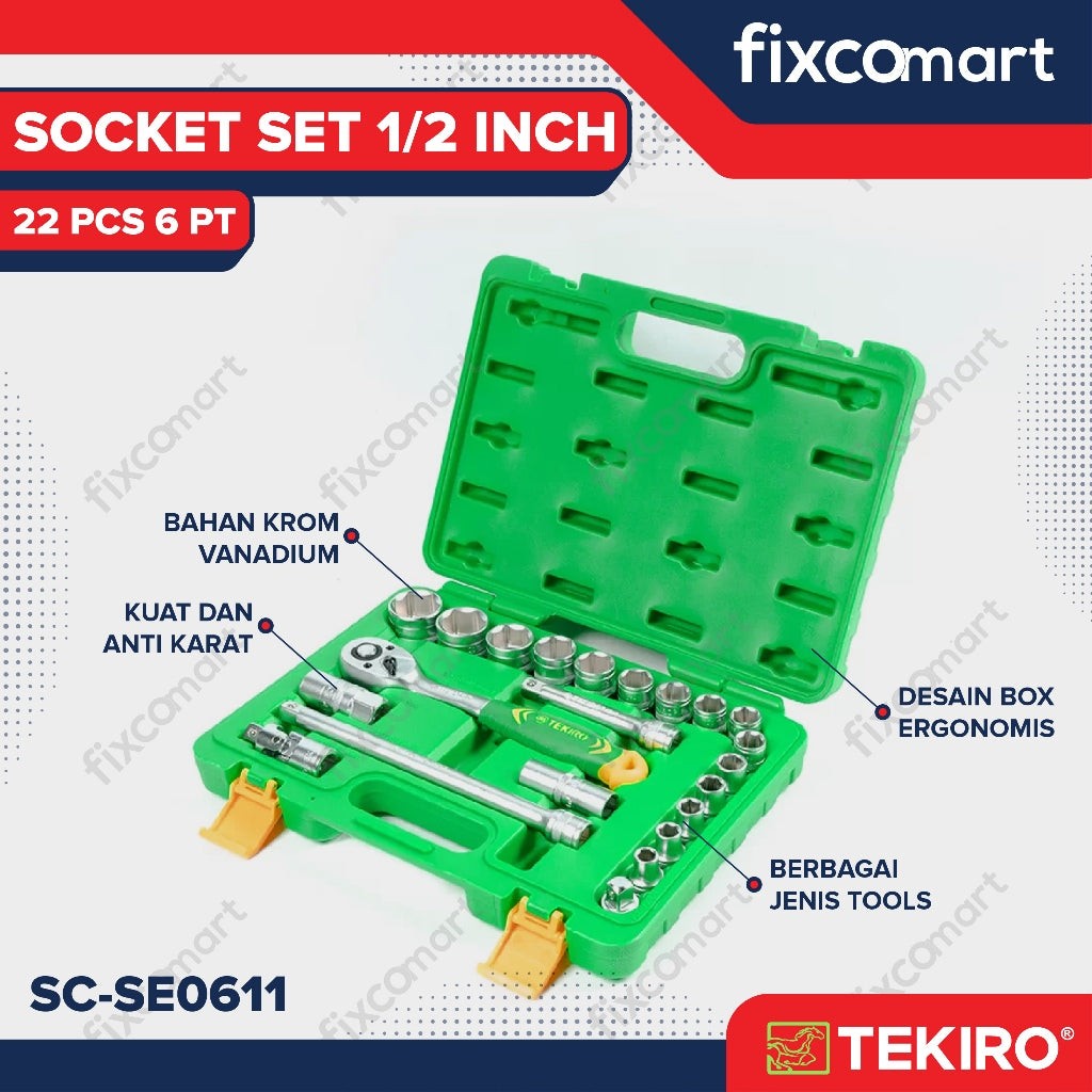 Tekiro Socket Set 1/2 inch 22 Pcs 10-32 mm 6PT Plastik