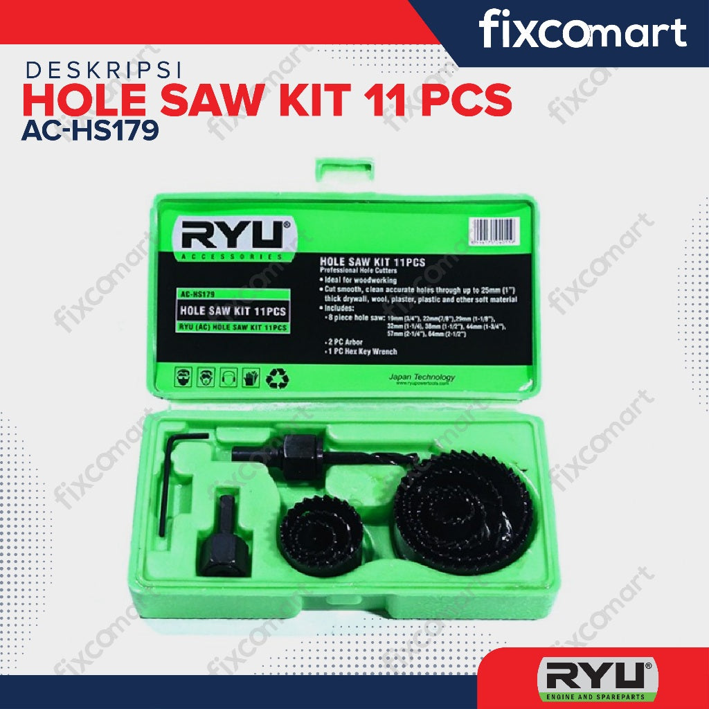 RYU HOLE SAW KIT 11 PCS / HOLE SAW KAYU