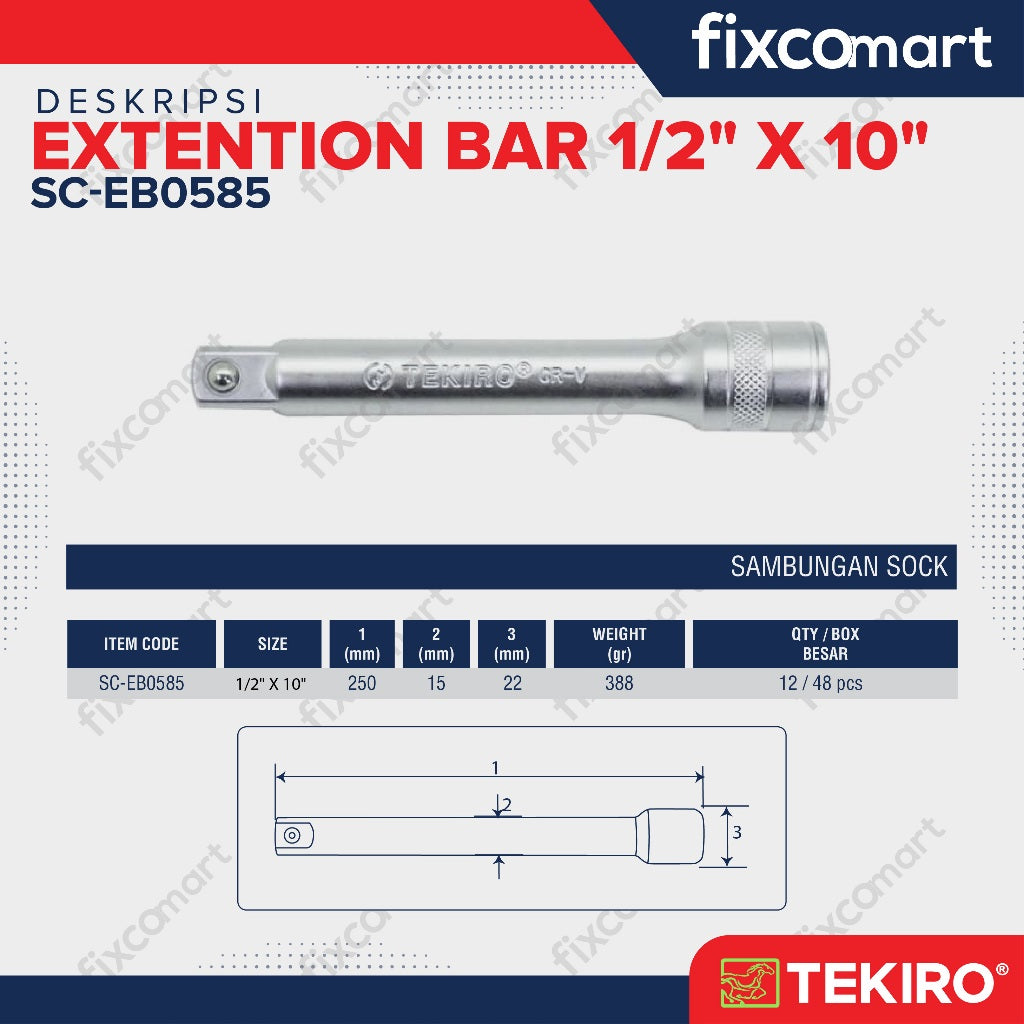 Tekiro Extention Bar 1/2 X 10 Inch / Tekiro Sambungan Mata Sock