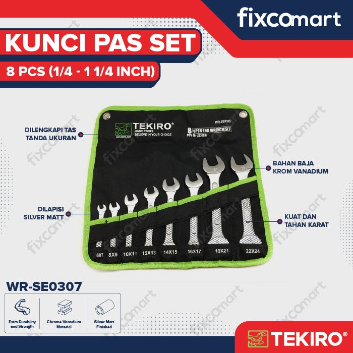 Tekiro Kunci Pas Set 8 Pcs (1/4" - 1 1/4") / Tekiro Kunci Pas Inch
