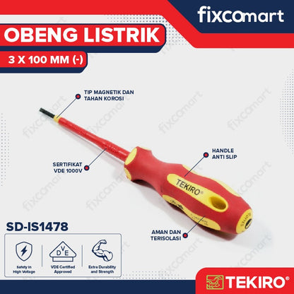 Tekiro Obeng Listrik (-) 3 X 100 mm / Tekiro Obeng Min / Obeng Plat
