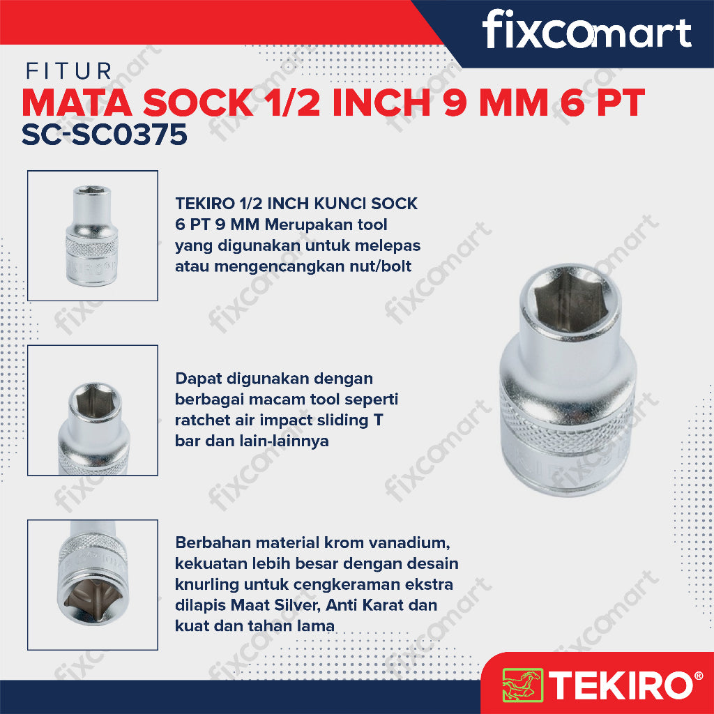 Tekiro Mata Sock 1/2 Inch 9 mm 6PT