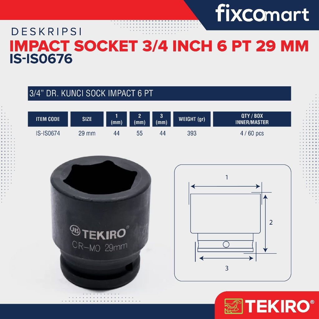 Tekiro Impact Socket 3/4 inch 6 PT 29 mm