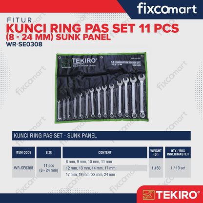Tekiro Combination Wrench Set / Kunci Ring Pas Set 11 Pcs (8-24 Mm) Sunk Panel