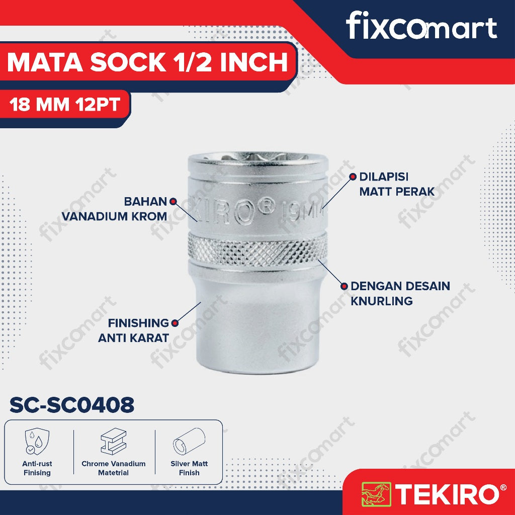 Tekiro Socket 1/2 inch 18 mm 12 PT