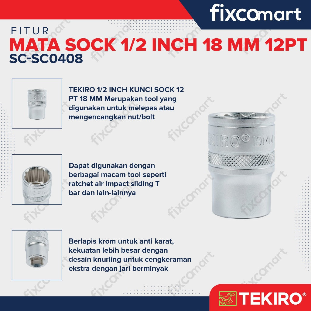 Tekiro Socket 1/2 inch 18 mm 12 PT