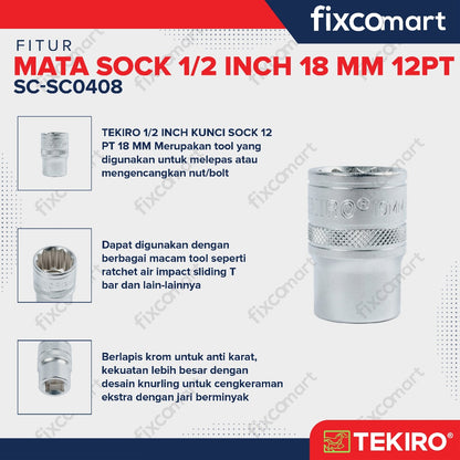 Tekiro Socket 1/2 inch 18 mm 12 PT