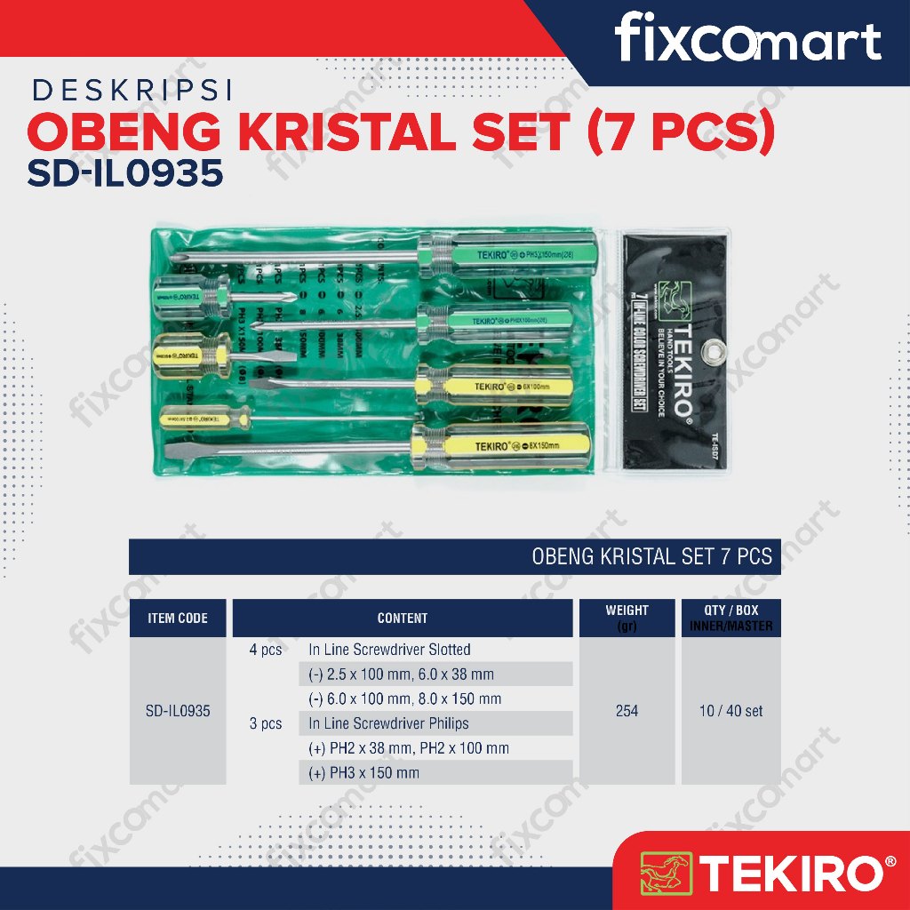 Tekiro Obeng Kristal Set 7 Pcs / Tekiro Obeng Set