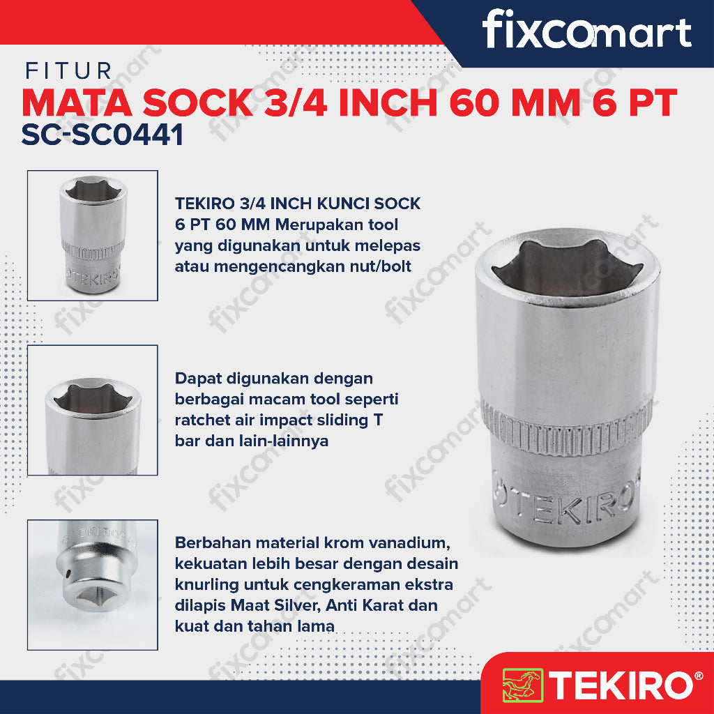 Tekiro Socket 3/4 inch 60 mm 6 PT / Mata Sock 3/4 Inch