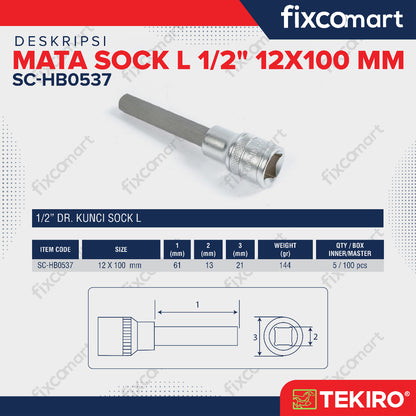 Tekiro Mata Sock L 1/2" 12X100 mm / Hex Bit Socket