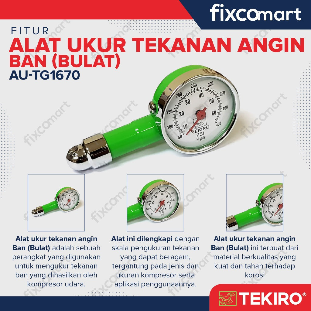 TEKIRO Ukuran Tekanan Angin Bulat 60 Psi - Tekiro Pressure Gauge