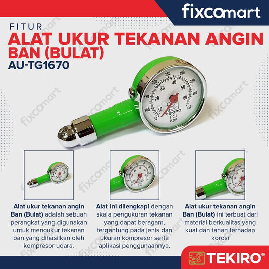 TEKIRO Ukuran Tekanan Angin Bulat 60 Psi - Tekiro Pressure Gauge