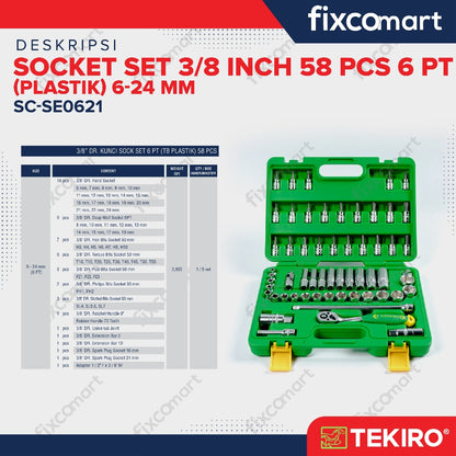 Tekiro Socket Set 3/8 Inch 58 Pcs (6-24 Mm) 6Pt / Tekiro Sock Set 58 Pcs