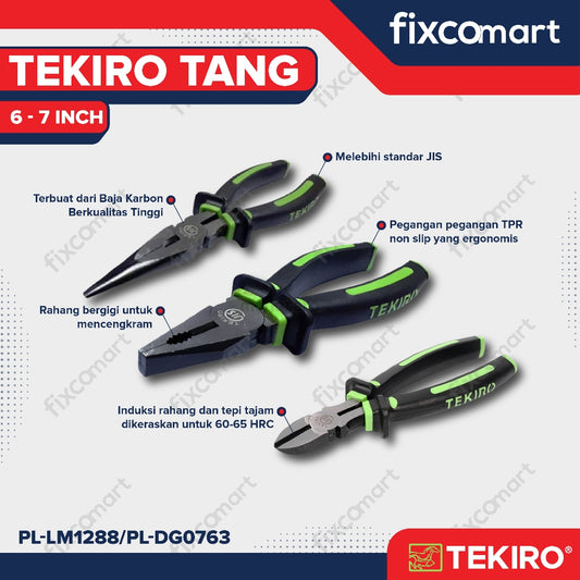 TEKIRO TANG KOMBINASI / LANCIP / POTONG LINESMAN / LONG NOSE /  DIAGONAL PLIERS 6 - 7 INCH