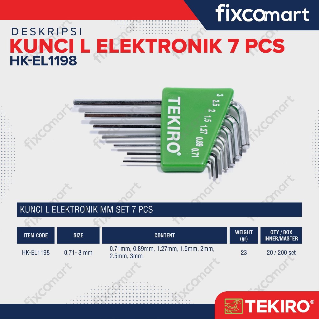Tekiro Kunci L Set Elektronik 7 Pcs (0.71-3 Mm) / Hex Key Electro