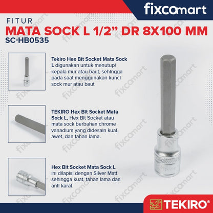 Tekiro Mata Sock L 1/2 Inch 8 X 100 Mm / Tekiro Hex Bit Socket