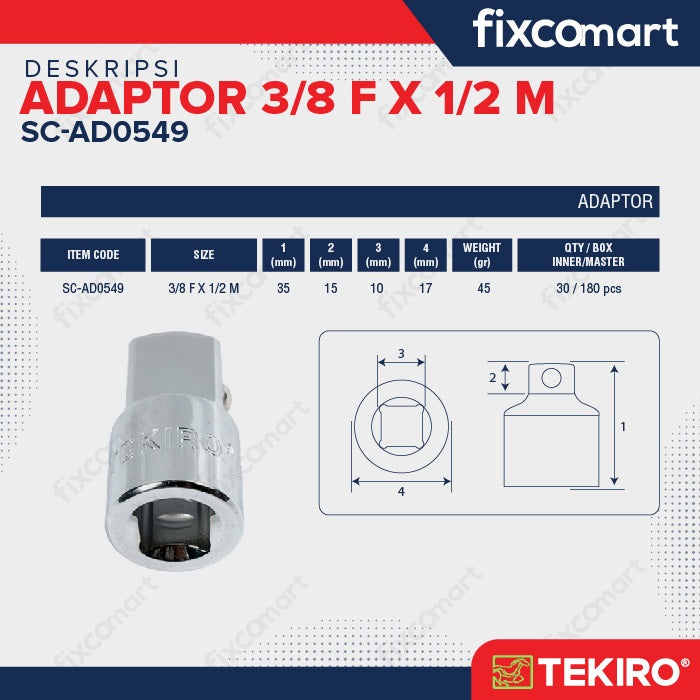 Tekiro Adaptor 3/8 F X 1/2 M