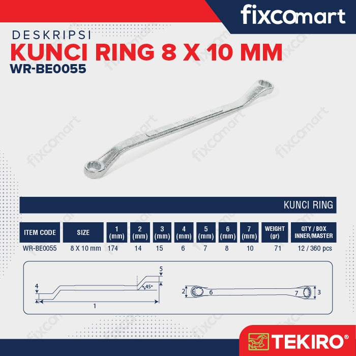 TEKIRO Kunci Ring 8 X 10 Mm
