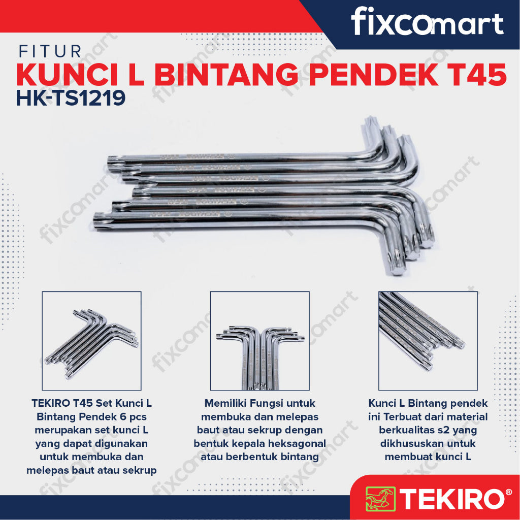 Tekiro Kunci L Bintang Pendek T45 / Tekiro Torx Key Short