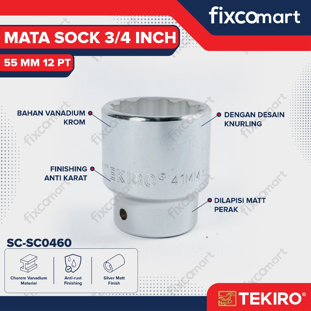 Tekiro Socket 3/4 inch 55 mm 12 PT / Mata Sock 3/4 Inch